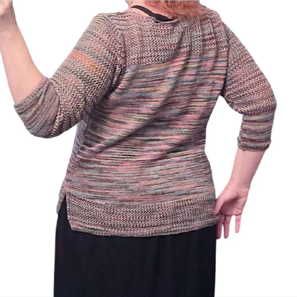 VTG JohnPaulRichard Colorful Elbow Sleeve Crochet‎ Knit Sweater Large